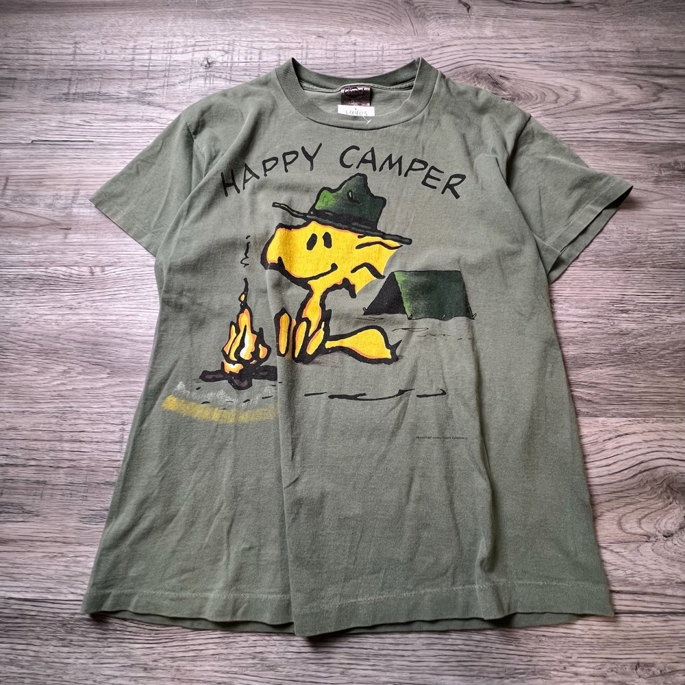 Changes Woodstock T-Shirt Mens Medium Green Happy Camper Peanuts Vintage 90s USA